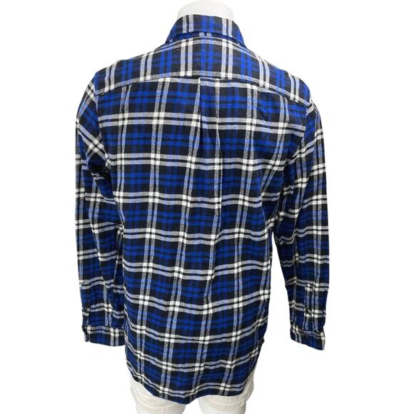 GAP Mens Blue Plaid Check Standard Fit Flannel Long Sleeve Button Up Shirt Top L - Picture 2 of 4